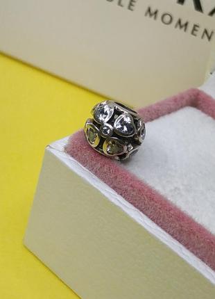 Шарм пандора стерлинговое серебро 925 проба цирконий сердечки цветок лепестки круглый