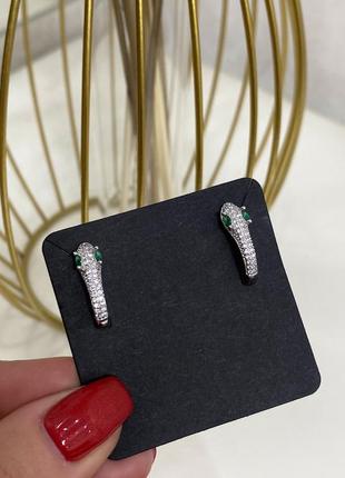 Сережки сережки срібні жіночі з срібла змія зі змією вже з камінчиками красиві елегантні срібло 925 з англійської застібкою пуссети шикарні