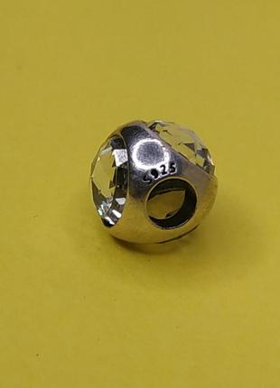 Шарм пандора стерлинговое серебро 925 проба цирконий большой белый камень грани круглый3 фото