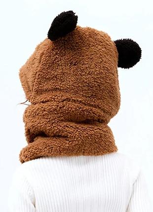 Дитячий снуд панда з вушками (ведмедик) тепла шапка-шарф 2 в 1 (зимова шапка-шолом, балаклава) сіра, унісекс10 фото