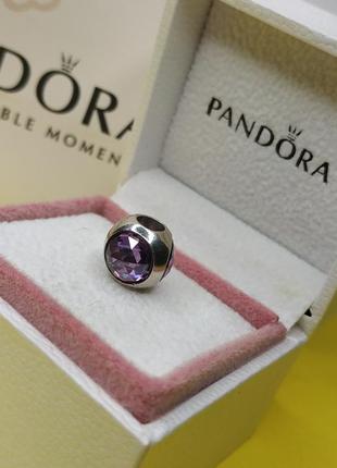 Шарм пандора стерлинговое серебро 925 проба цирконий ale большой фиолетовый камень грани круглый2 фото
