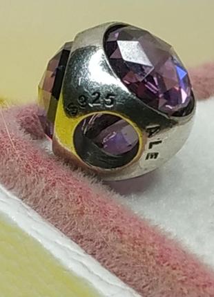 Шарм пандора стерлинговое серебро 925 проба цирконий ale большой фиолетовый камень грани круглый3 фото