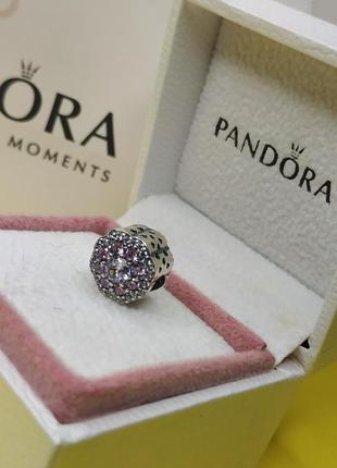 Шарм пандора стерлинговое серебро 925 проба цирконий большой цветок розовые белые камни сердечки2 фото