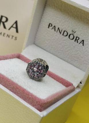 Шарм пандора стерлинговое серебро 925 проба цирконий большой цветок розовые белые камни сердечки3 фото