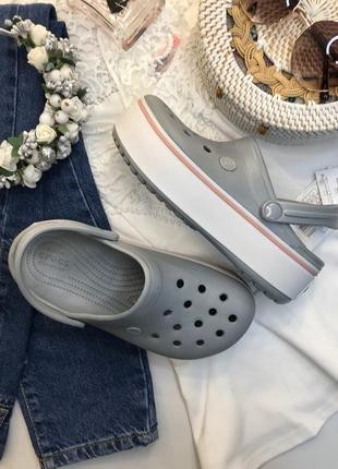 Сабо крокси crocs platform light grey/rose (сірі)