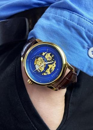 Мужские механические часы winner 339 gold-blue-brown6 фото