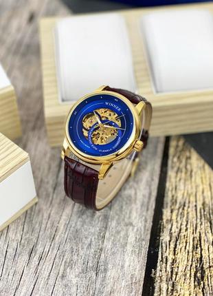 Мужские механические часы winner 339 gold-blue-brown4 фото