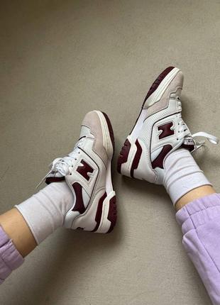 New balance 550 burgundy брендовые женские белые кроссовки беланс трендовая модель жіночі трендові кросівки6 фото