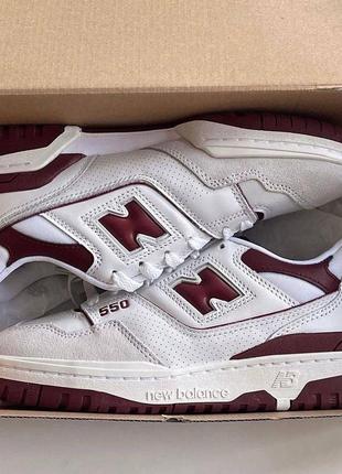 New balance 550 burgundy брендовые женские белые кроссовки беланс трендовая модель жіночі трендові кросівки10 фото