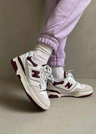 New balance 550 burgundy брендовые женские белые кроссовки беланс трендовая модель жіночі трендові кросівки