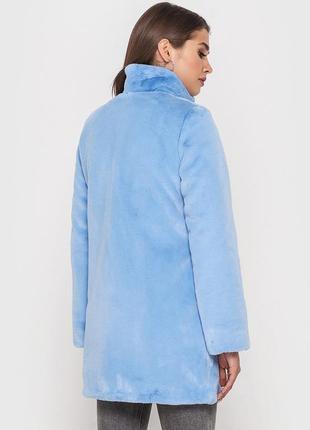 Полушубок женский зимний из искусственного меха с поясом - 2-021 голубой цвет3 фото