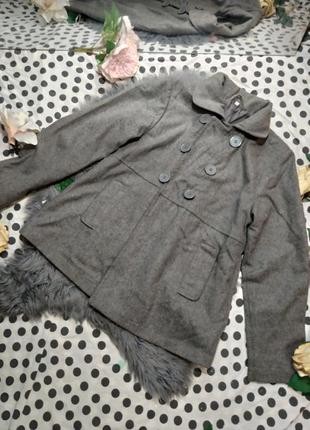 Серый шерстяное полупальто двубортное, пальто короткое1 фото