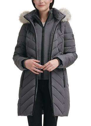 Dkny women's faux-fur-trim hooded puffer coat куртка зимова s