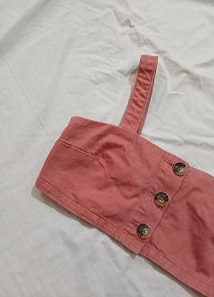 Розовый джинсовый кроп топ с пуговицами2 фото