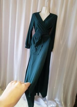 Шикарне плаття в підлогу на запах пишний рукав два бічних врізних кишені довжина 142-144 см в наявності6 фото