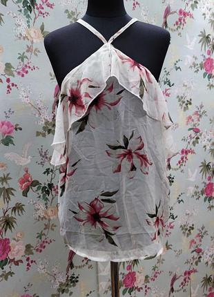 Легкая майка, топ, блузка. со спущеными плечами, с воланами