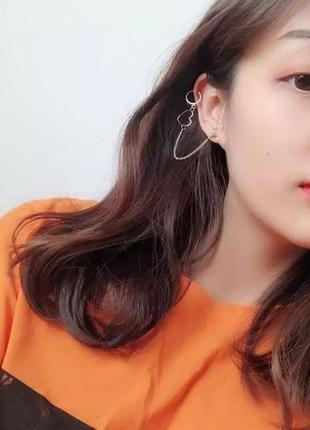 Стильна модна трендова кафа каф на одне вухо моносерьга обманка не вимагає проколу сердечко