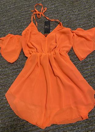 Легке яскраве коралове літній шифонова сукня сарафан з оголеними плечима xs s m l2 фото