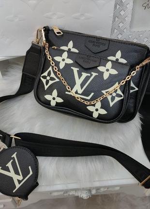 Сумка черная женская в стиле louis vuitton multi pochette 3в1 клатч сумочка луи витон кросс-боди