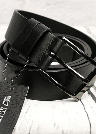 Ремень мужской классический брючный кожаный чёрный