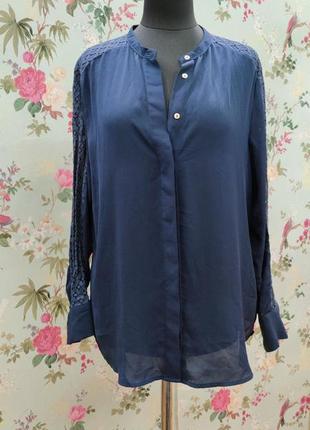 Темно синя блуза з мереживними вставками, сорочка