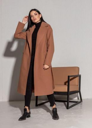 Пальто жіноче, міді, з поясом, карамель, вовняне, демісезонне, пальто халат коричневе, весняне3 фото