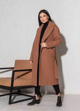 Пальто жіноче, міді, з поясом, карамель, вовняне, демісезонне, пальто халат коричневе, весняне4 фото