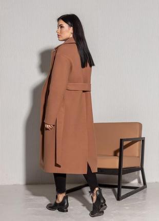 Пальто женское, миди, с поясом, карамель, шерстяное, демисезонное, пальто халат коричневое, весеннее7 фото