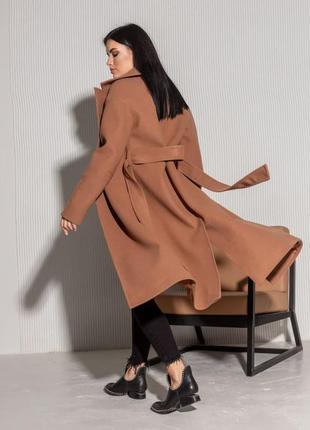 Пальто жіноче, міді, з поясом, карамель, вовняне, демісезонне, пальто халат коричневе, весняне2 фото