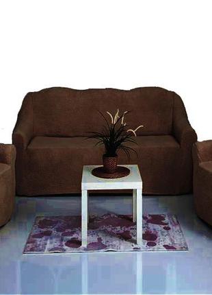 Плюшевый чехлы на диван и 2 кресла venera sh-001 коричневые1 фото