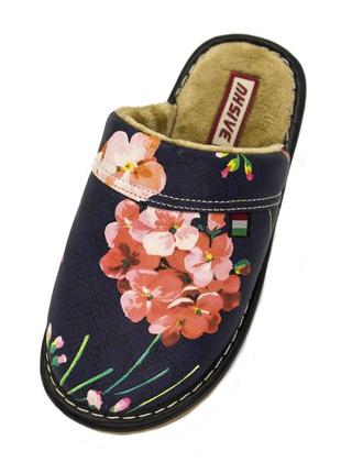 Тапочки женские домашние  закрытые цветочность (36/37, 38/39, 40/41) синий w2020-0909