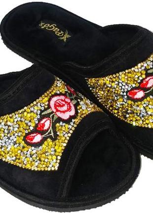 Тапки жіночі домашні відкриті "троянди", купити тапочки, розмір