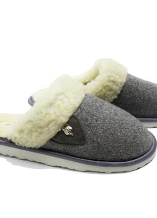 Тапочки чоловічі овчина закрытыеpago "вовк" сірі чоловічі капці