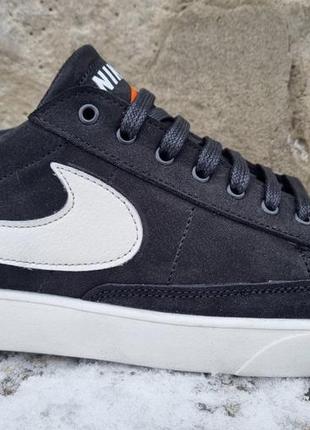 Nike sb blazer мужские чёрные кеды натуральный нубук кроссовки белая подошва