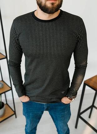 Мужской полосатый лонгслив из коттона черного цвета