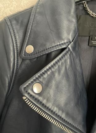 Крутая кожаная куртка косуха j crew темно синяя3 фото