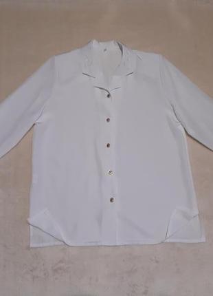 Белая винтажная рубашка v-образный вырез длинный рукав р.10/122 фото