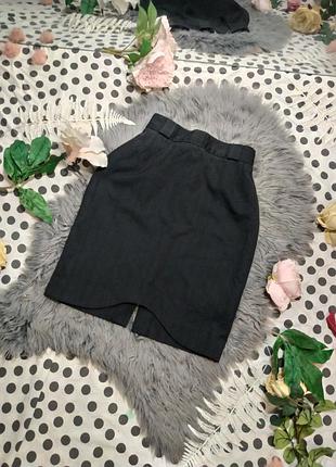 Серая классическая юбка, високая посадка,