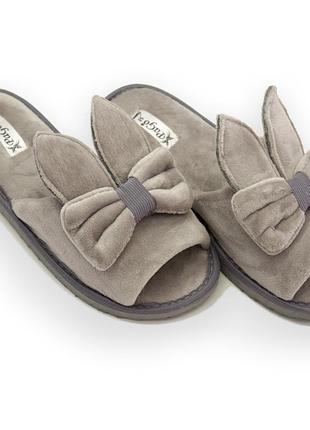 Тапочки женские открытый носочек pago "зайки", велюр серые , 35-42, размер
