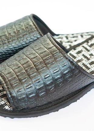 Тапочки мужские открытые пальцы  pago "питон"  черный экокожа