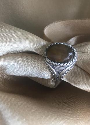 Перстень кольцо колечко с камнем тигровый глаз под винтаж 20 размер3 фото