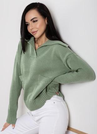 Модный свитерок поло из мягкой пряжи с двумя карманами2 фото