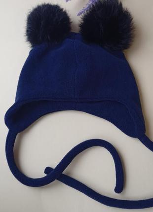 Флісова шапка з помпонами кролик для малюків ог44-45