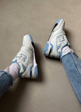 New balance 550 blue брендовые женские стильные кроссовки беланс белые голубые трендовая модель жіночі білі блакитні кросівки2 фото