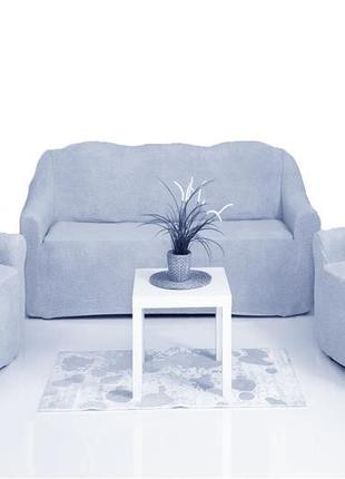 Плюшевые чехлы на диван и 2 кресла venera 307 серый1 фото