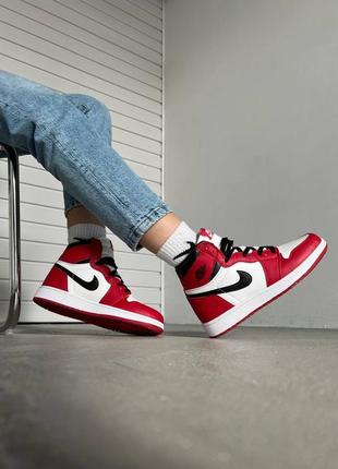 Женские красно-белые кожаные кроссовки nike air jordan 1 mid red white🆕1 фото