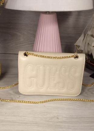 Сумка бежева жіноча в стилі guess сумка беж маленька гесс сумочка клатч крос-боді