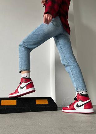 Мужские  красно-белые кожаные кроссовки nike air jordan 1 mid red white🆕5 фото