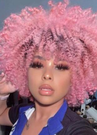 Парик кудрявый, афро парик розовый кучерявый (kd-rose)