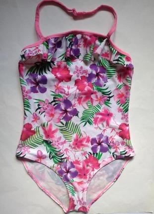 Потрясающий яркий цветочный цельный купальник для подростка 11-13 лет